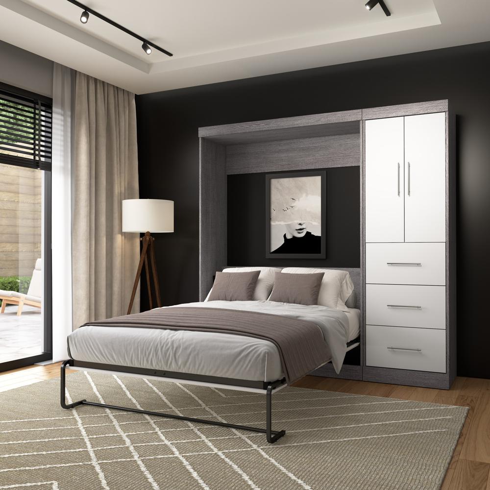 Nebula Full Murphy Bed with Wardrobe (84W) in Bark Gray and White. Picture 3