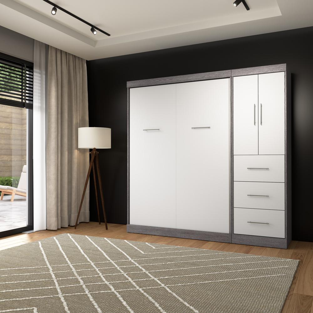 Nebula Full Murphy Bed with Wardrobe (84W) in Bark Gray and White. Picture 4