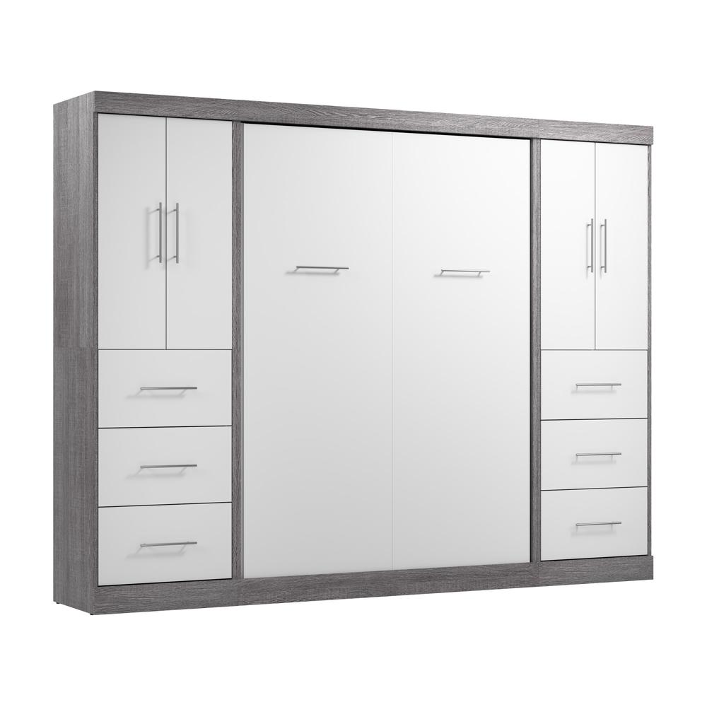 Nebula Full Murphy Bed with 2 Wardrobes (109W) in Bark Gray and White. Picture 1