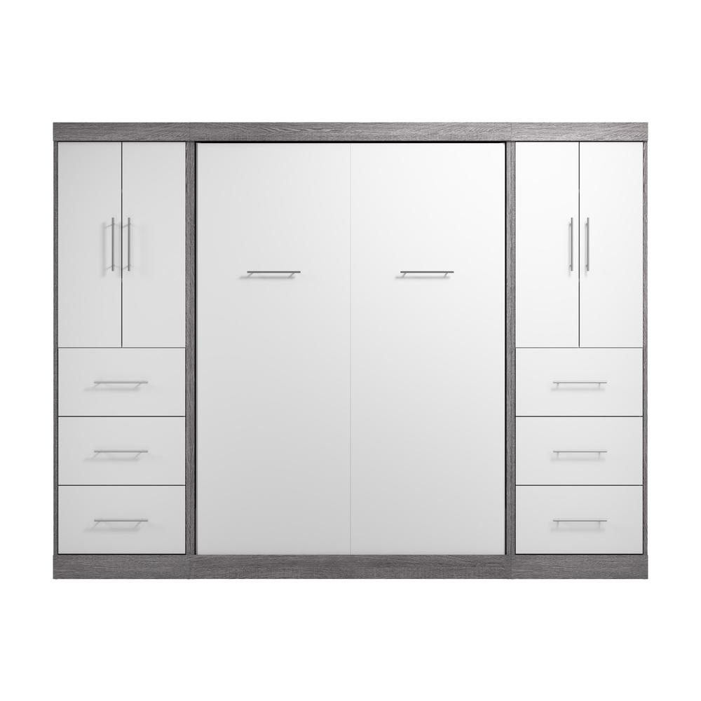 Nebula Full Murphy Bed with 2 Wardrobes (109W) in Bark Gray and White. Picture 2