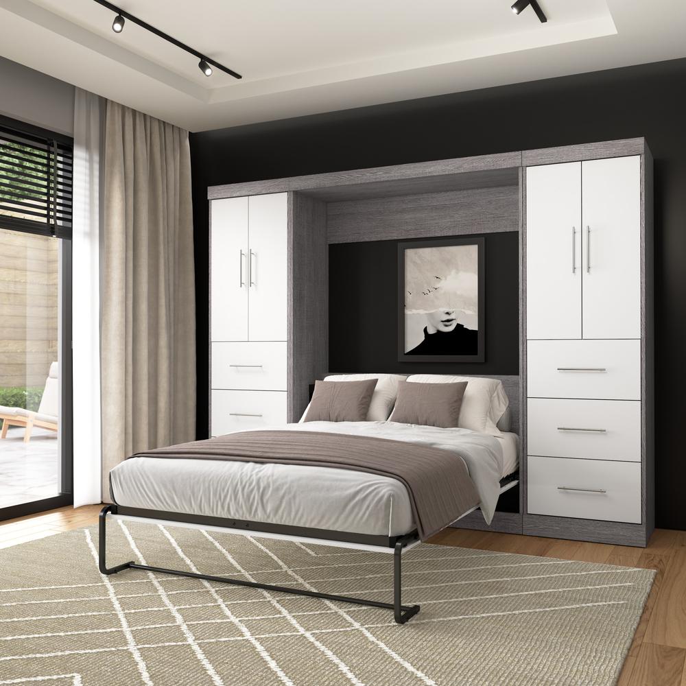 Nebula Full Murphy Bed with 2 Wardrobes (109W) in Bark Gray and White. Picture 3