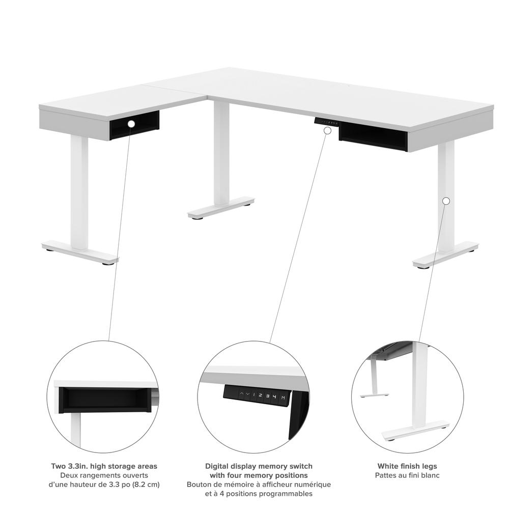 Height Adjustable L-Desk with Dual Monitor Arm in White and Black. Picture 8