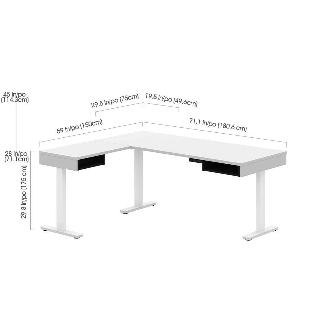 Height Adjustable L-Desk with Dual Monitor Arm in White and Black. Picture 5