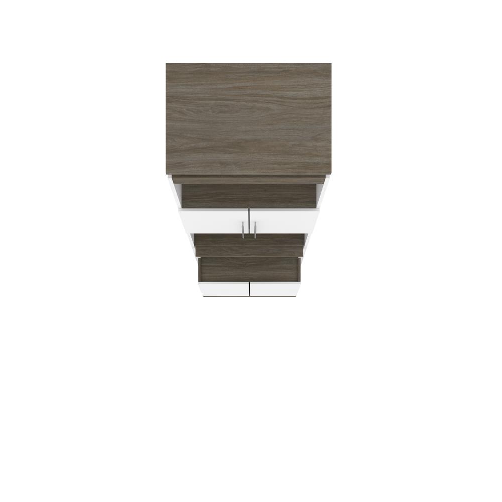 Bestar Orion 30W Shelving Unit with Fold-Out Desk in white & walnut grey. Picture 6