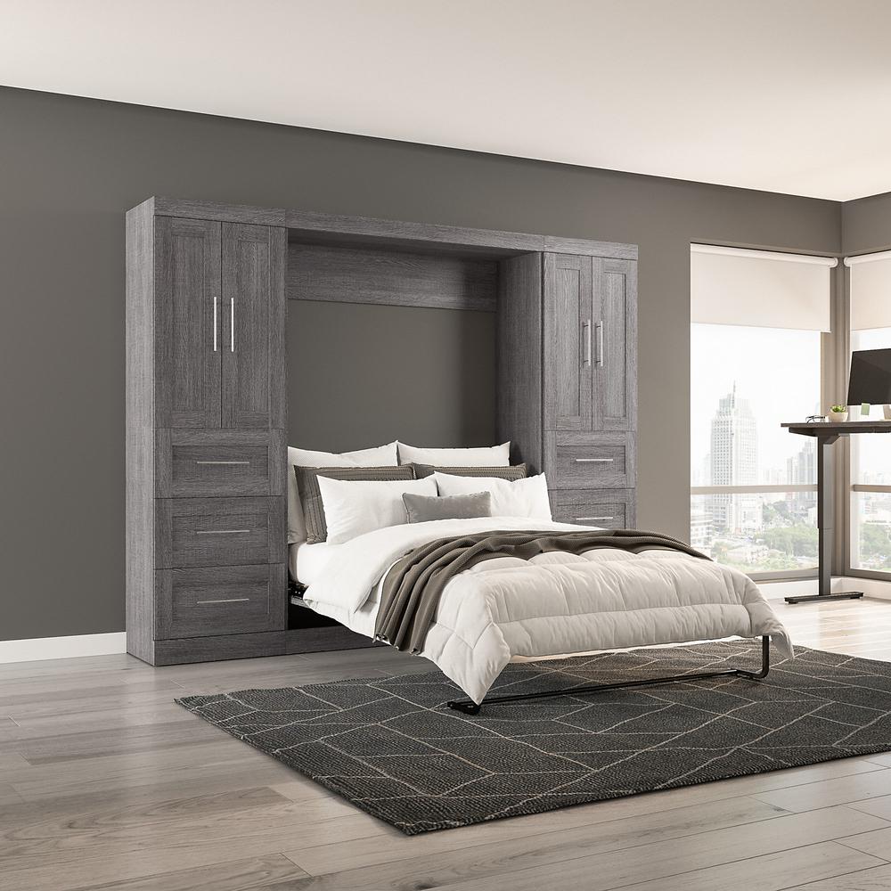 Pur Full Murphy Bed with Closet Storage Cabinets (109W) in Bark Gray. Picture 4
