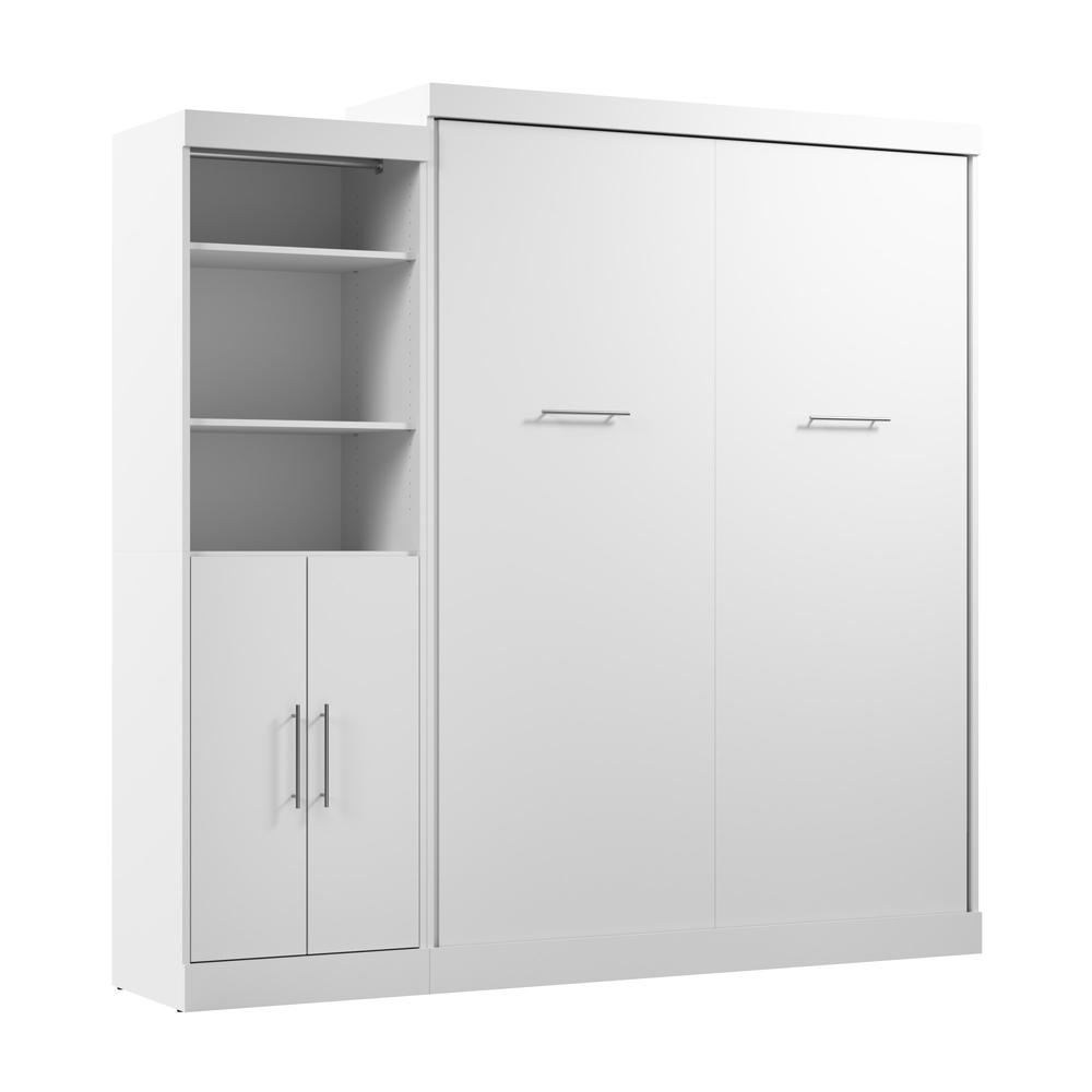 Nebula Queen Murphy Bed with Closet Organizer with Doors (90W) in White. Picture 1
