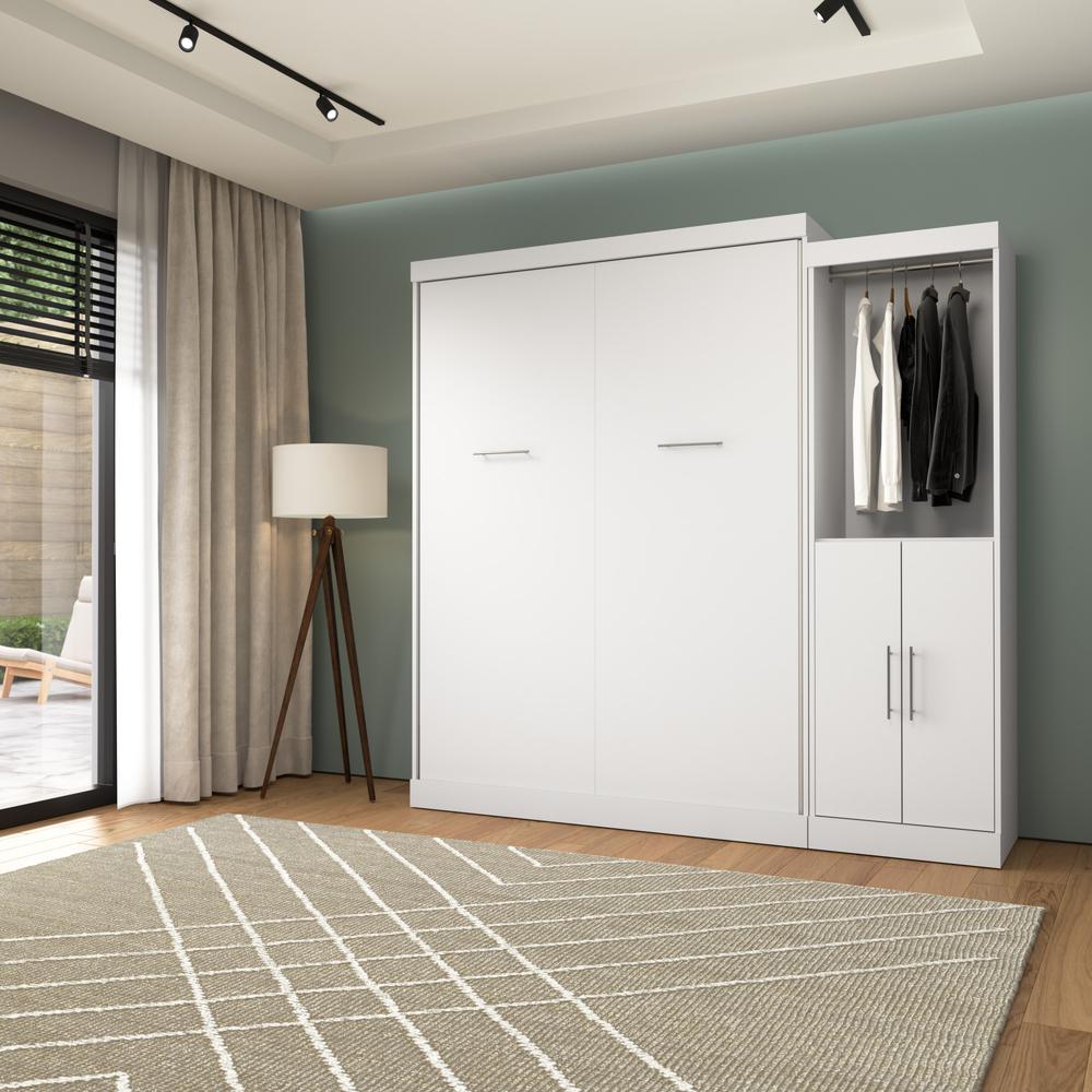 Nebula Queen Murphy Bed with Closet Organizer with Doors (90W) in White. Picture 4