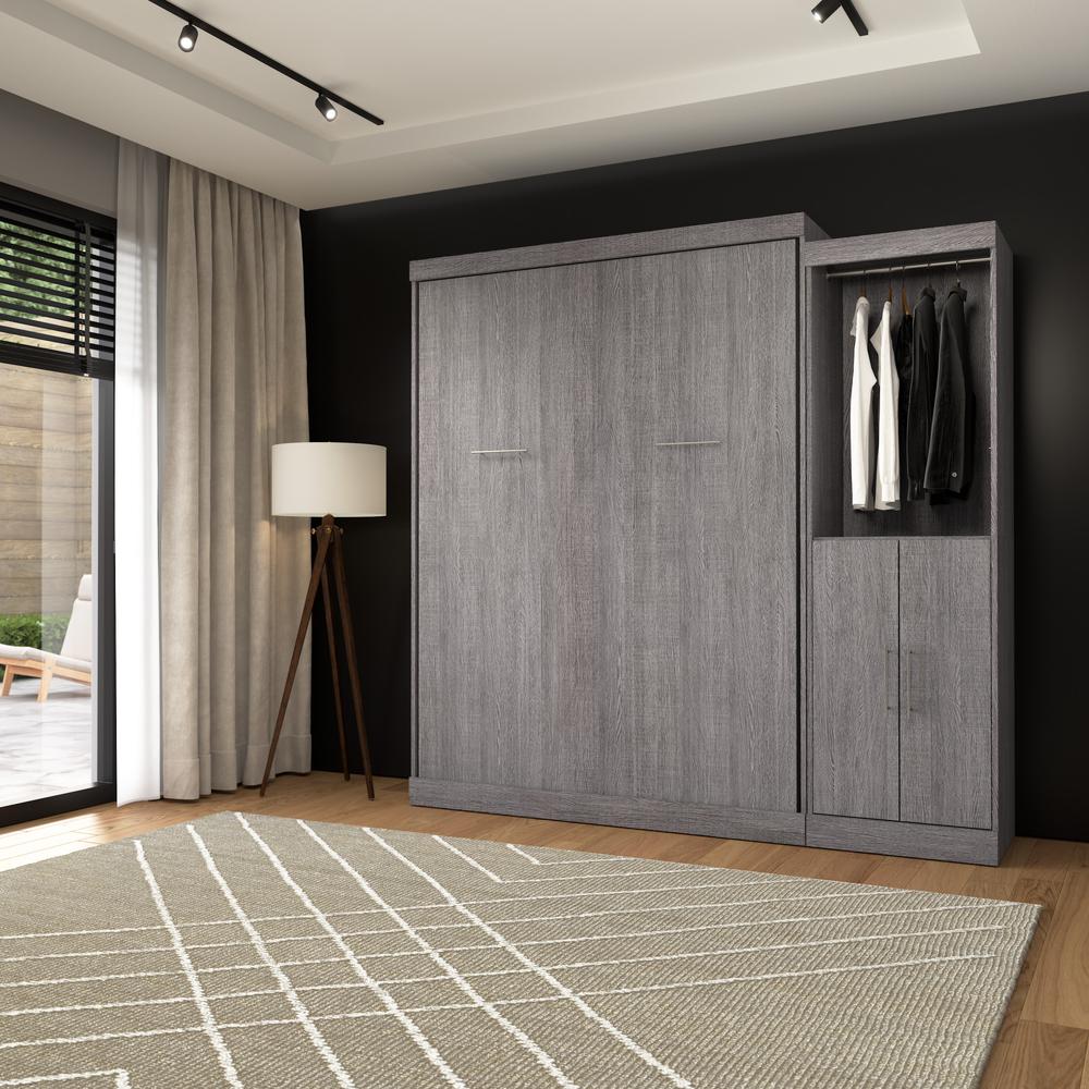 Nebula Queen Murphy Bed with Closet Organizer with Doors (90W) in Bark Gray. Picture 18