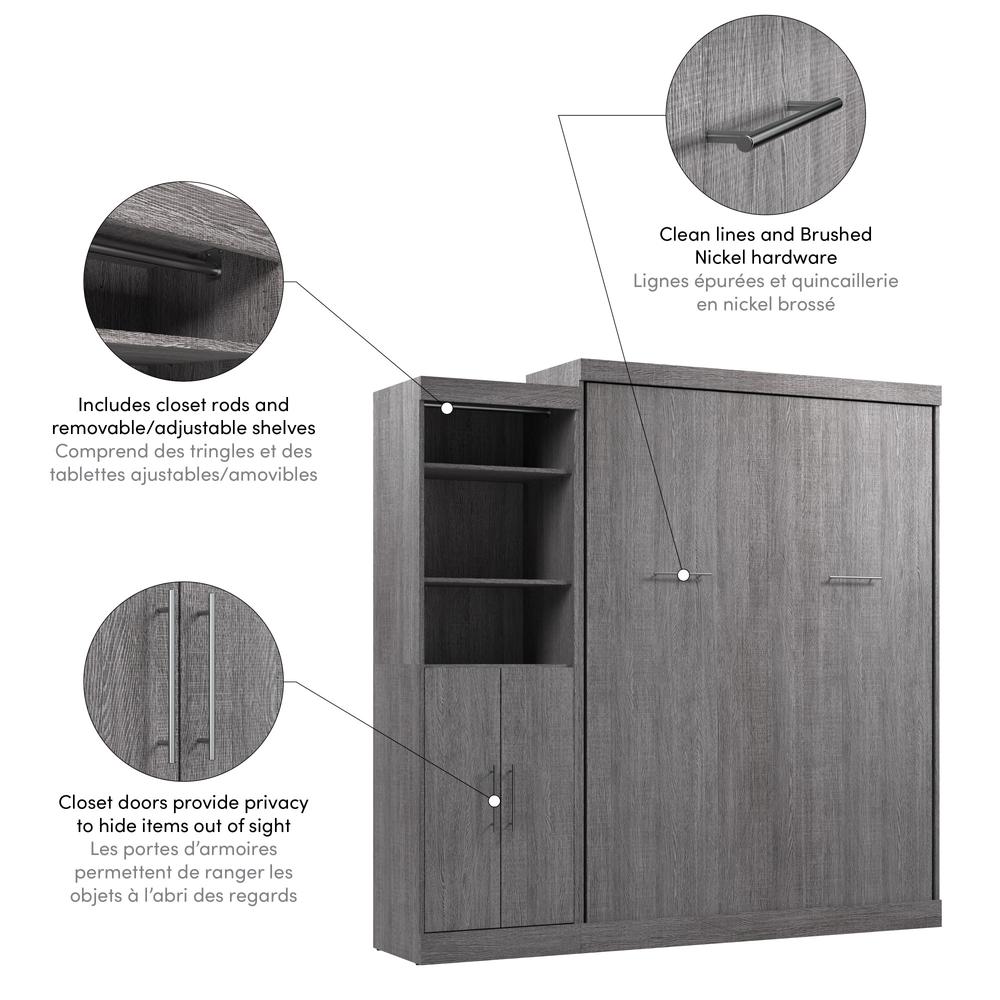 Nebula Queen Murphy Bed with Closet Organizer with Doors (90W) in Bark Gray. Picture 21