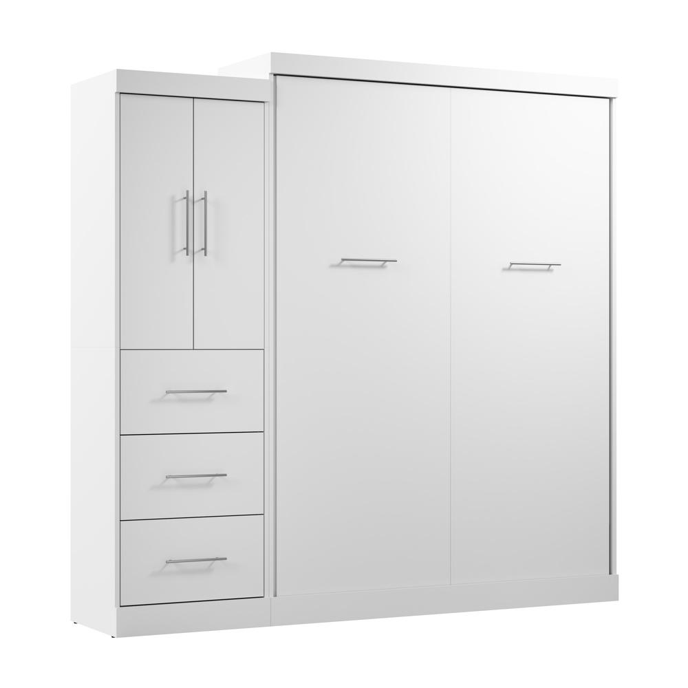 Nebula Queen Murphy Bed with Wardrobe (90W) in White. Picture 1