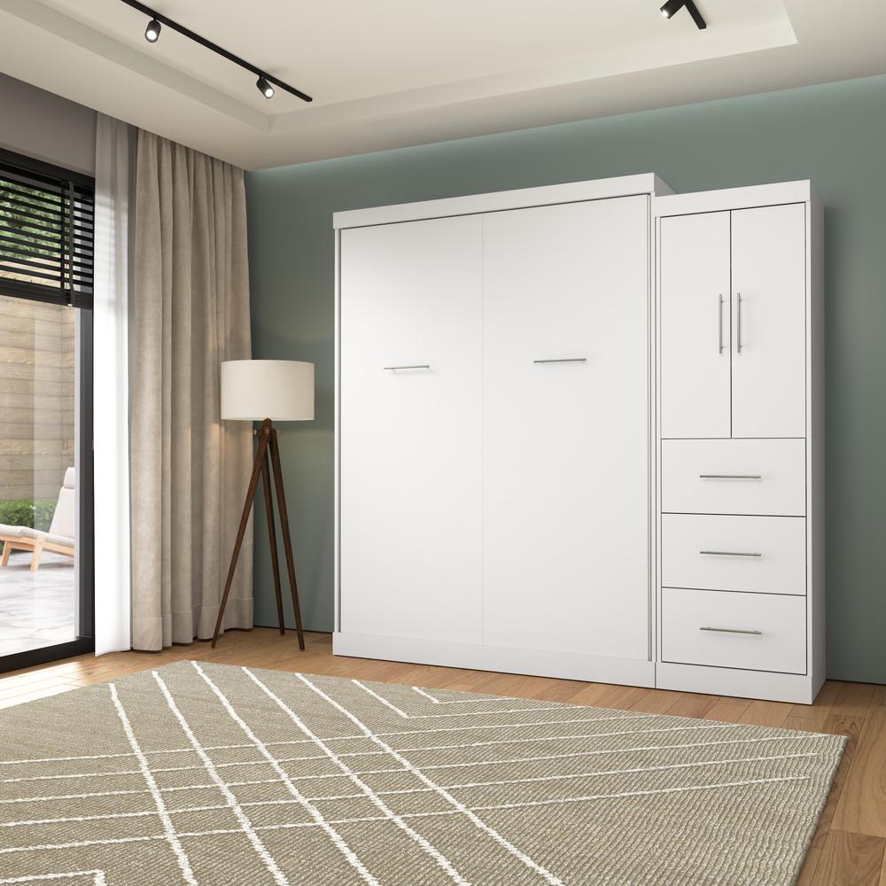 Nebula Queen Murphy Bed with Wardrobe (90W) in White. Picture 4