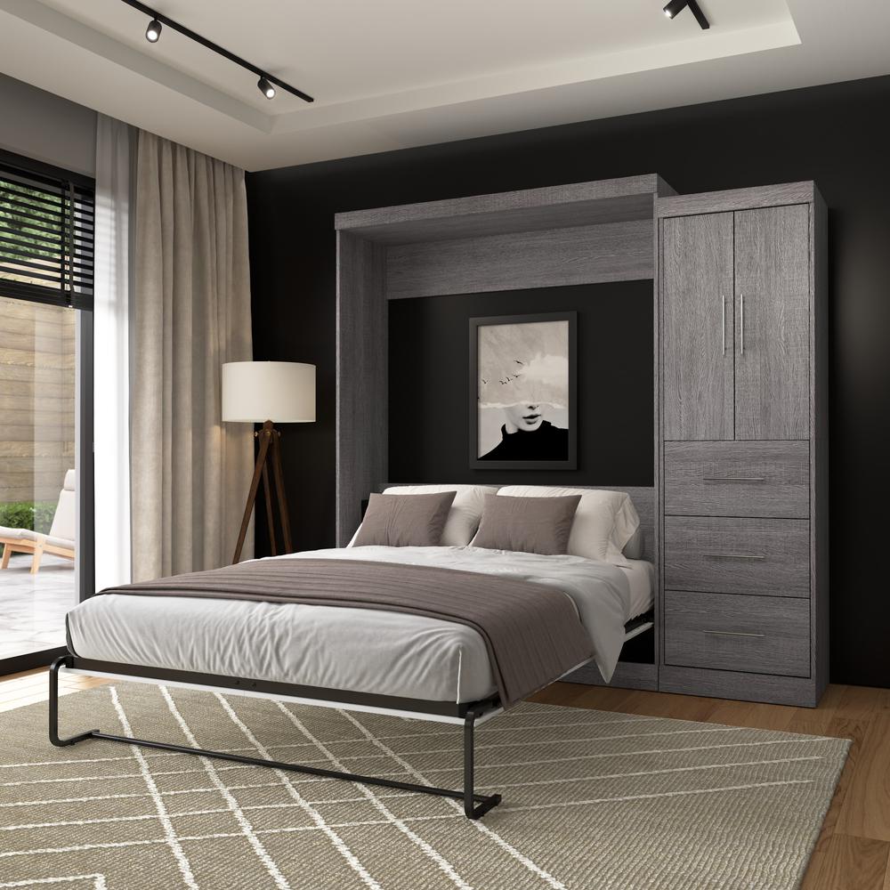 Nebula Queen Murphy Bed with Wardrobe (90W) in Bark Gray. Picture 17