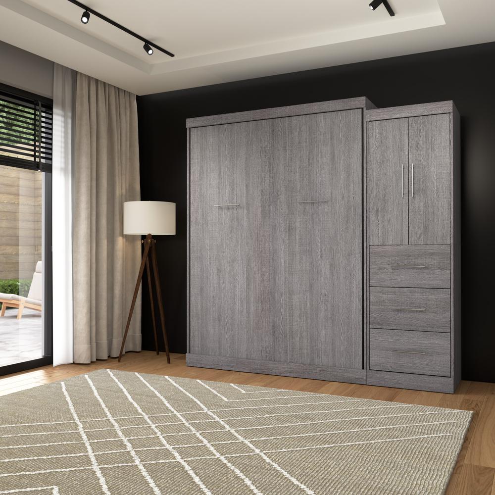 Nebula Queen Murphy Bed with Wardrobe (90W) in Bark Gray. Picture 18