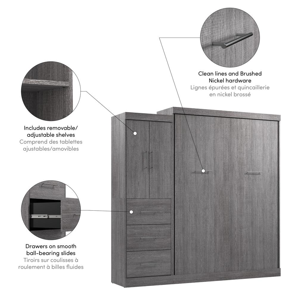 Nebula Queen Murphy Bed with Wardrobe (90W) in Bark Gray. Picture 21