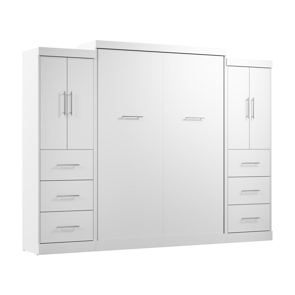 Nebula Queen Murphy Bed with 2 Wardrobes (115W) in White. Picture 1