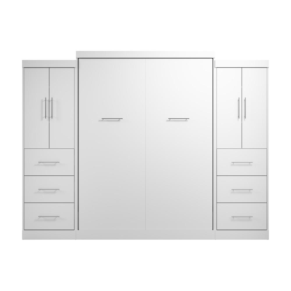 Nebula Queen Murphy Bed with 2 Wardrobes (115W) in White. Picture 2