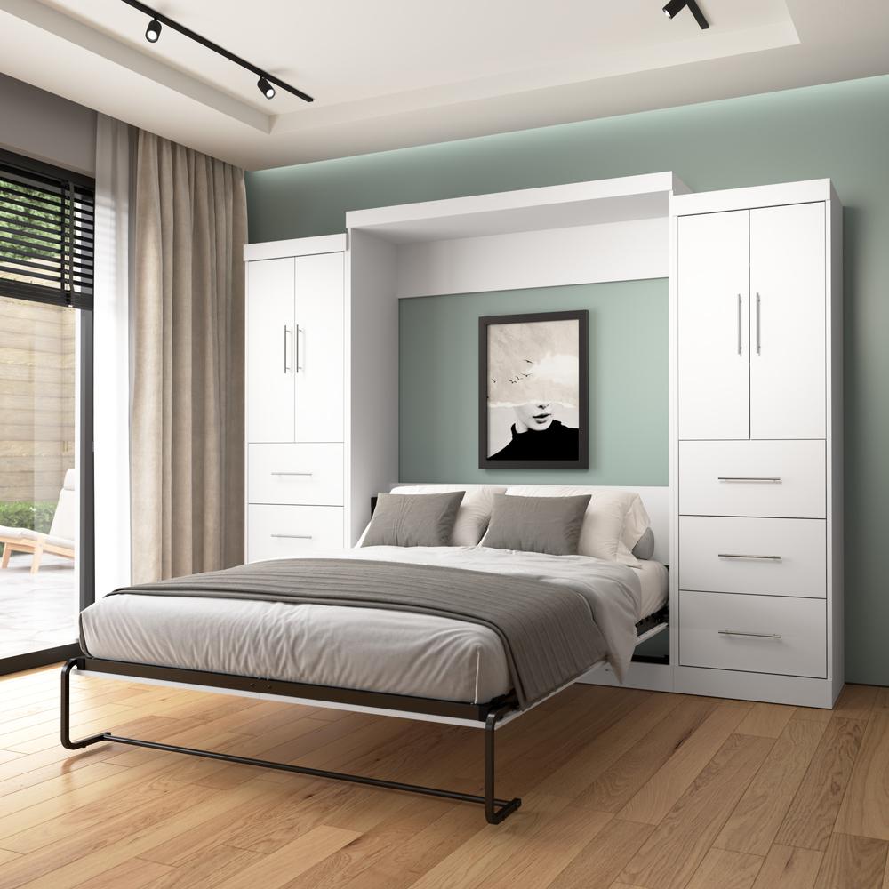 Nebula Queen Murphy Bed with 2 Wardrobes (115W) in White. Picture 3