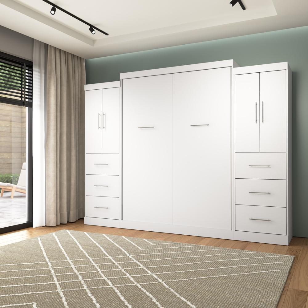 Nebula Queen Murphy Bed with 2 Wardrobes (115W) in White. Picture 4