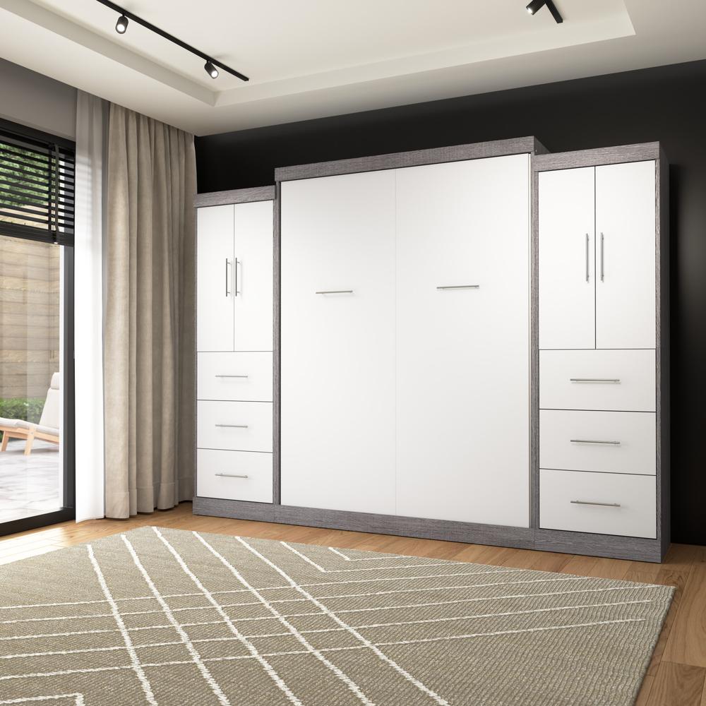 Nebula Queen Murphy Bed with 2 Wardrobes (115W) in White. Picture 5