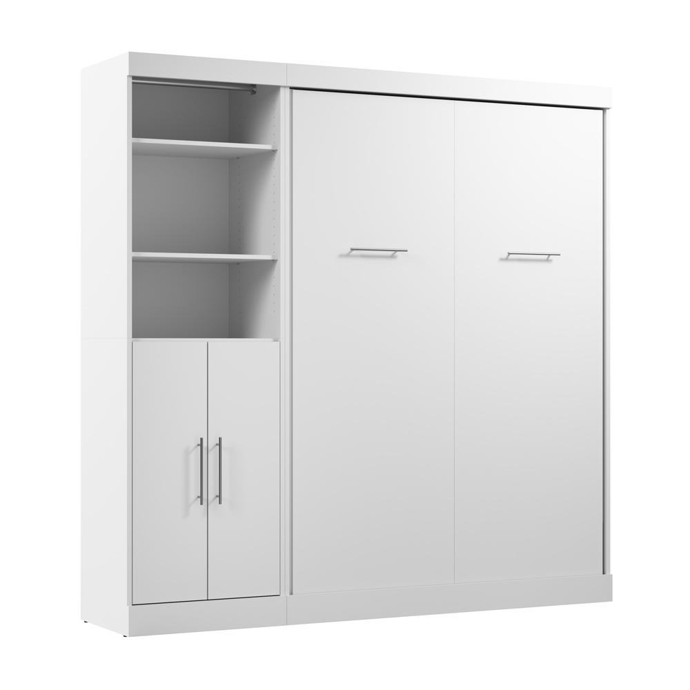 Nebula Full Murphy Bed and Closet Organizer with Doors (84W) in White. Picture 1
