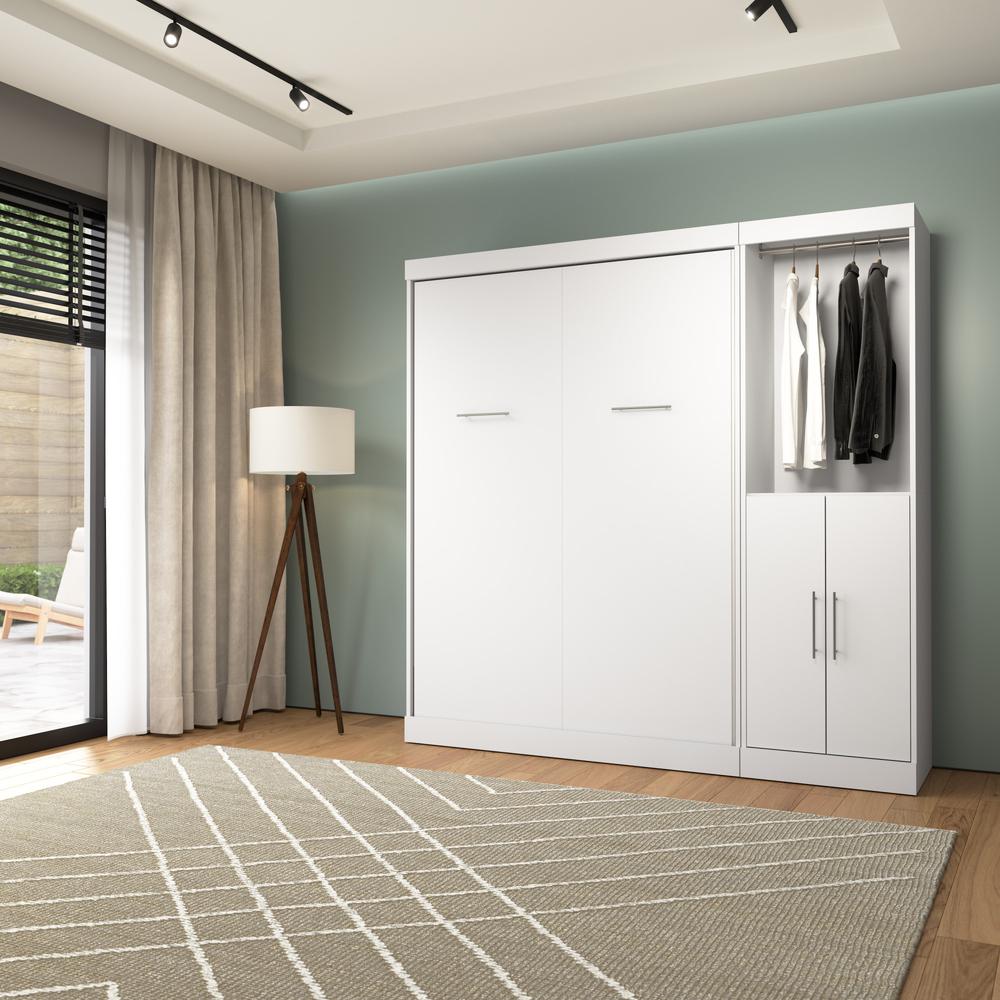 Nebula Full Murphy Bed and Closet Organizer with Doors (84W) in White. Picture 4