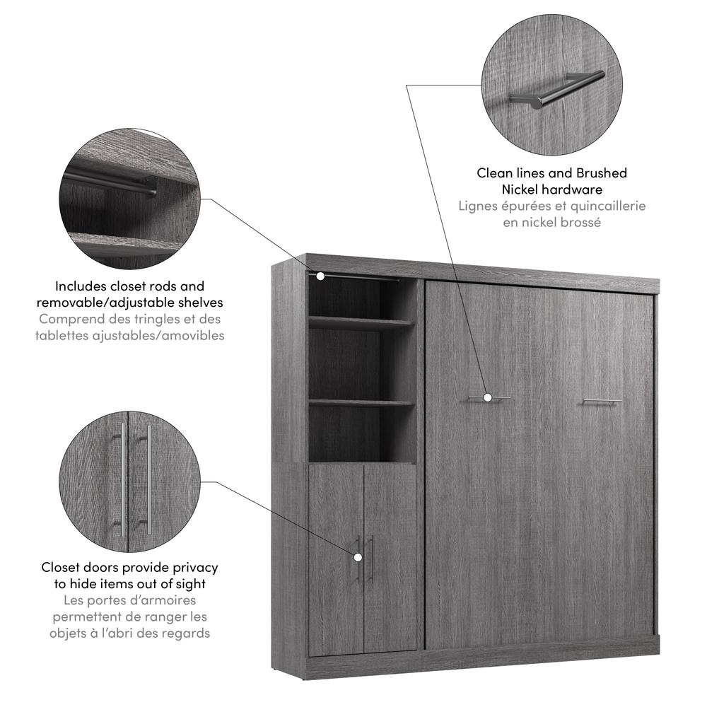 Nebula Full Murphy Bed and Closet Organizer with Doors (84W) in Bark Gray. Picture 20
