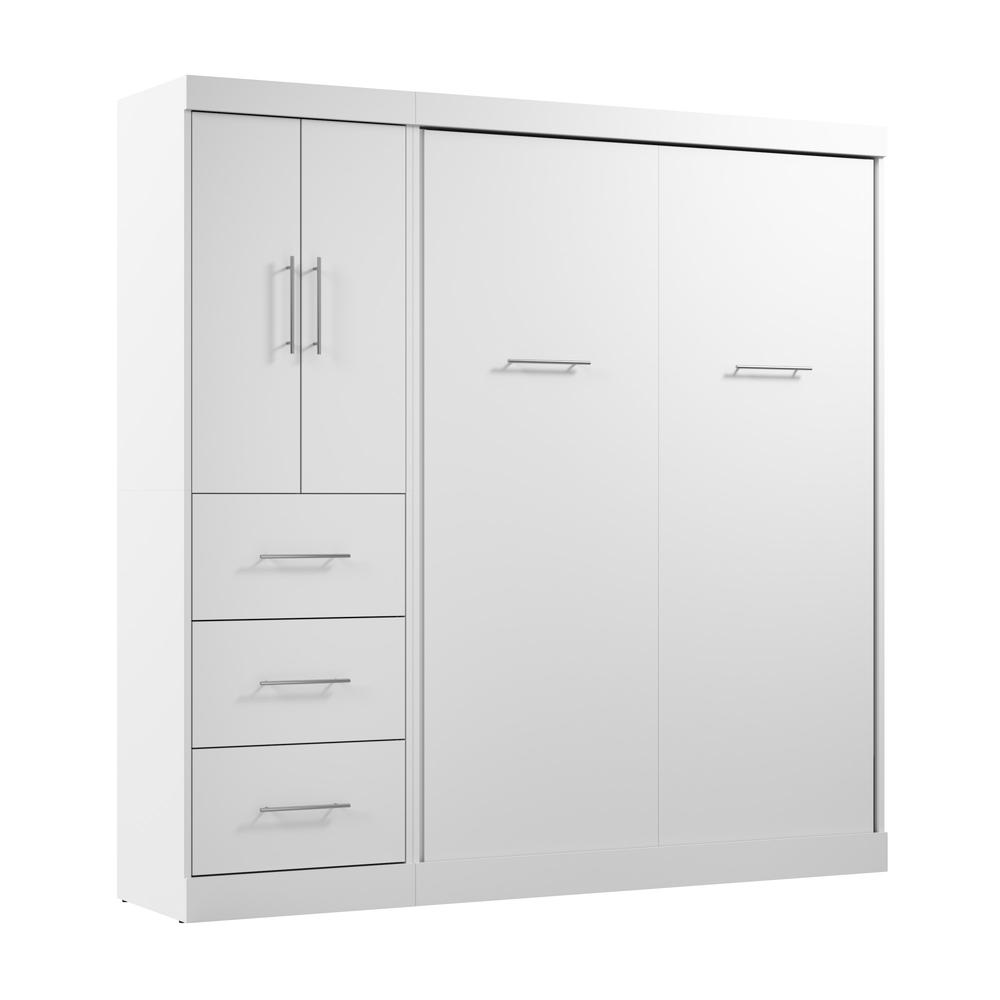 Nebula Full Murphy Bed with Wardrobe (84W) in White. Picture 1