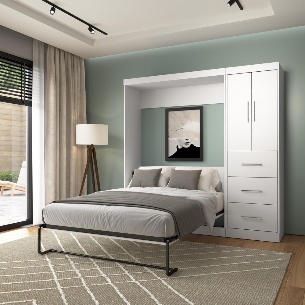 Nebula Full Murphy Bed with Wardrobe (84W) in White. Picture 3