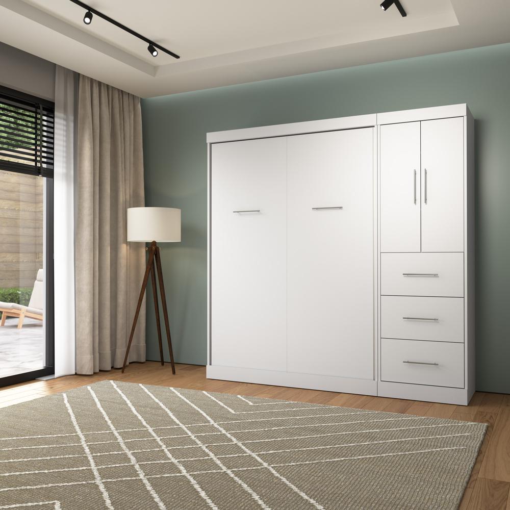 Nebula Full Murphy Bed with Wardrobe (84W) in White. Picture 7