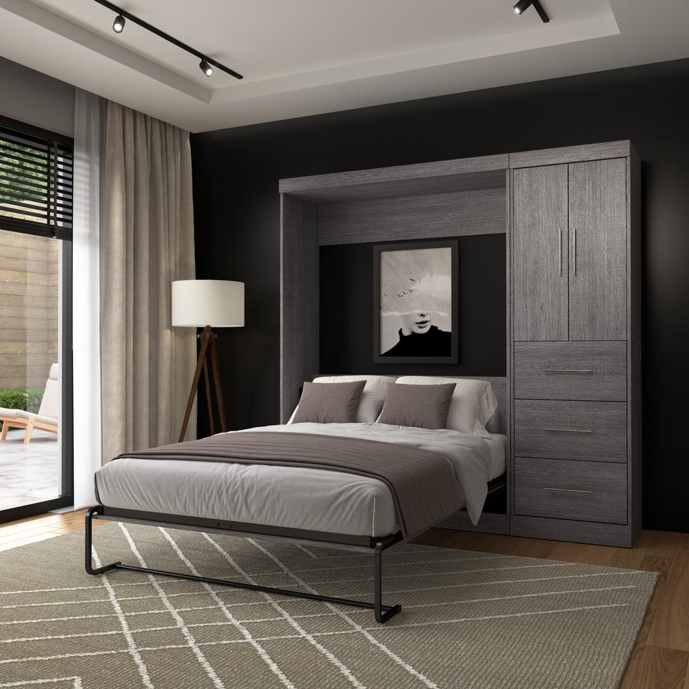 Nebula Full Murphy Bed with Wardrobe (84W) in Bark Gray. Picture 17