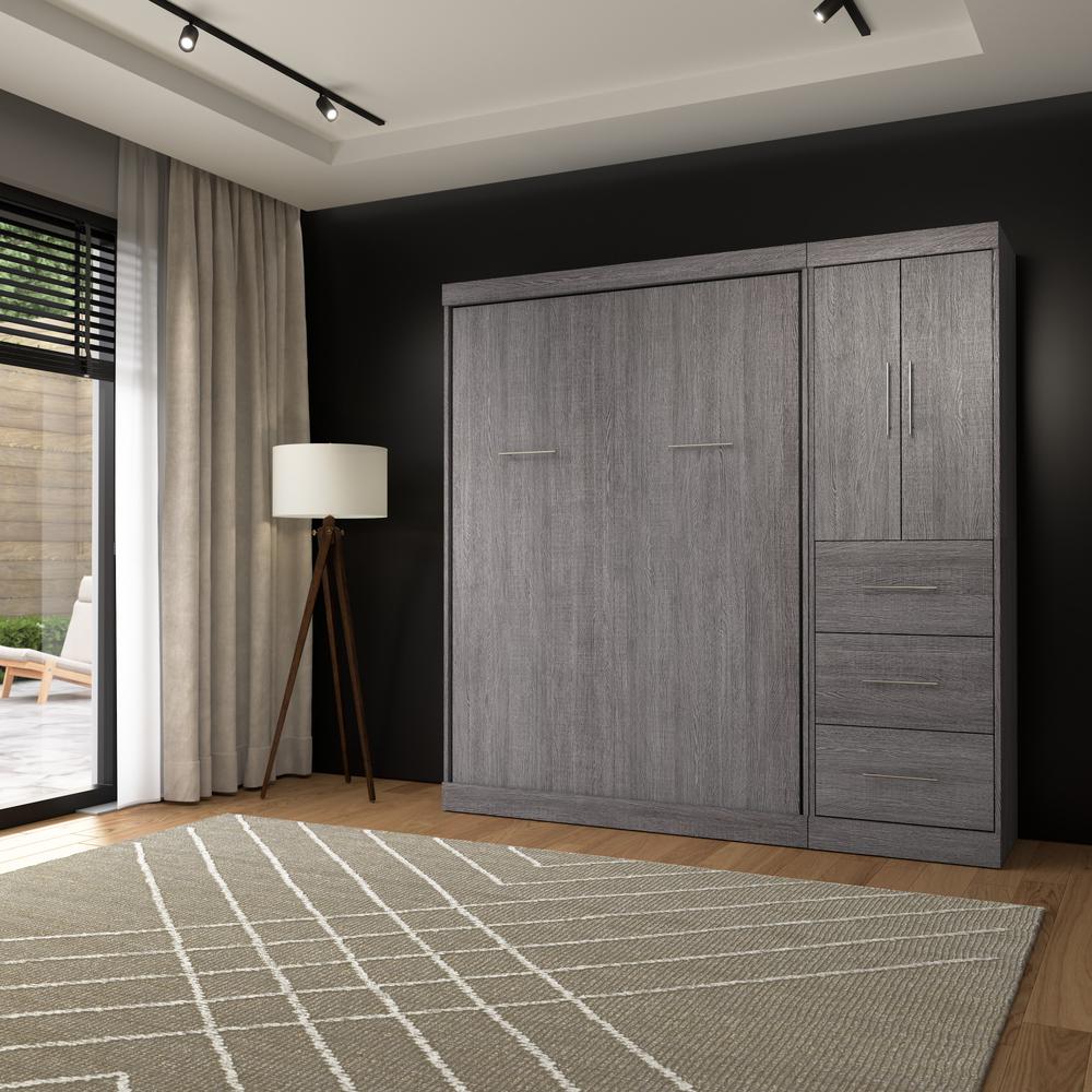 Nebula Full Murphy Bed with Wardrobe (84W) in Bark Gray. Picture 18