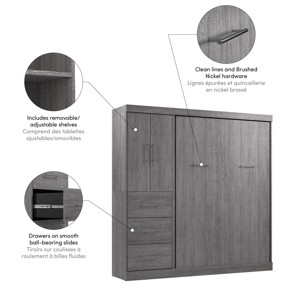 Nebula Full Murphy Bed with Wardrobe (84W) in Bark Gray. Picture 21