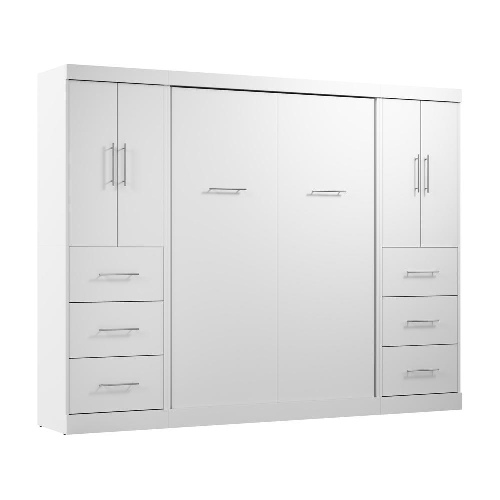 Nebula Full Murphy Bed with 2 Wardrobes (109W) in White. Picture 1