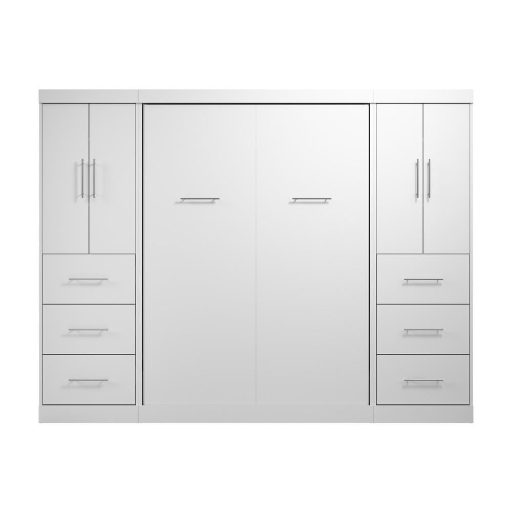 Nebula Full Murphy Bed with 2 Wardrobes (109W) in White. Picture 5