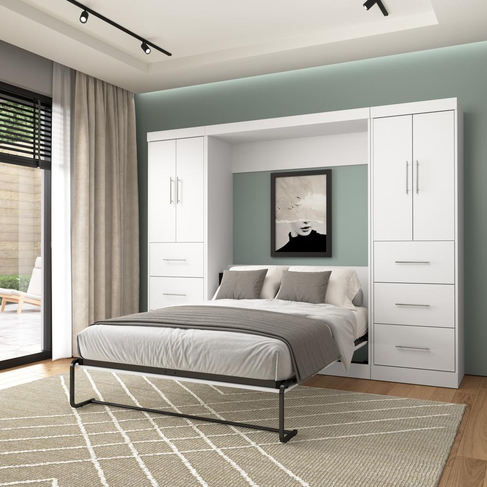 Nebula Full Murphy Bed with 2 Wardrobes (109W) in White. Picture 2