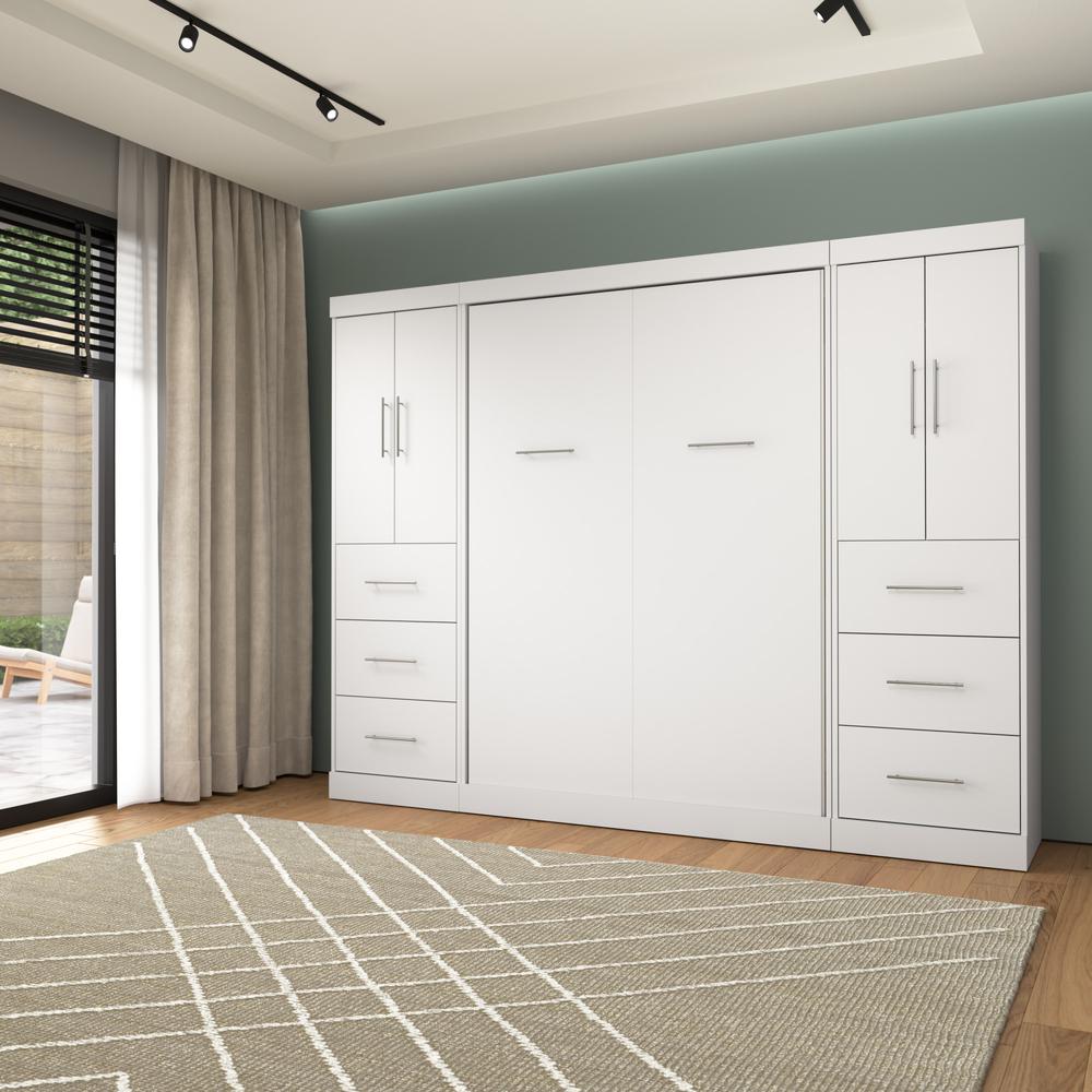 Nebula Full Murphy Bed with 2 Wardrobes (109W) in White. Picture 6