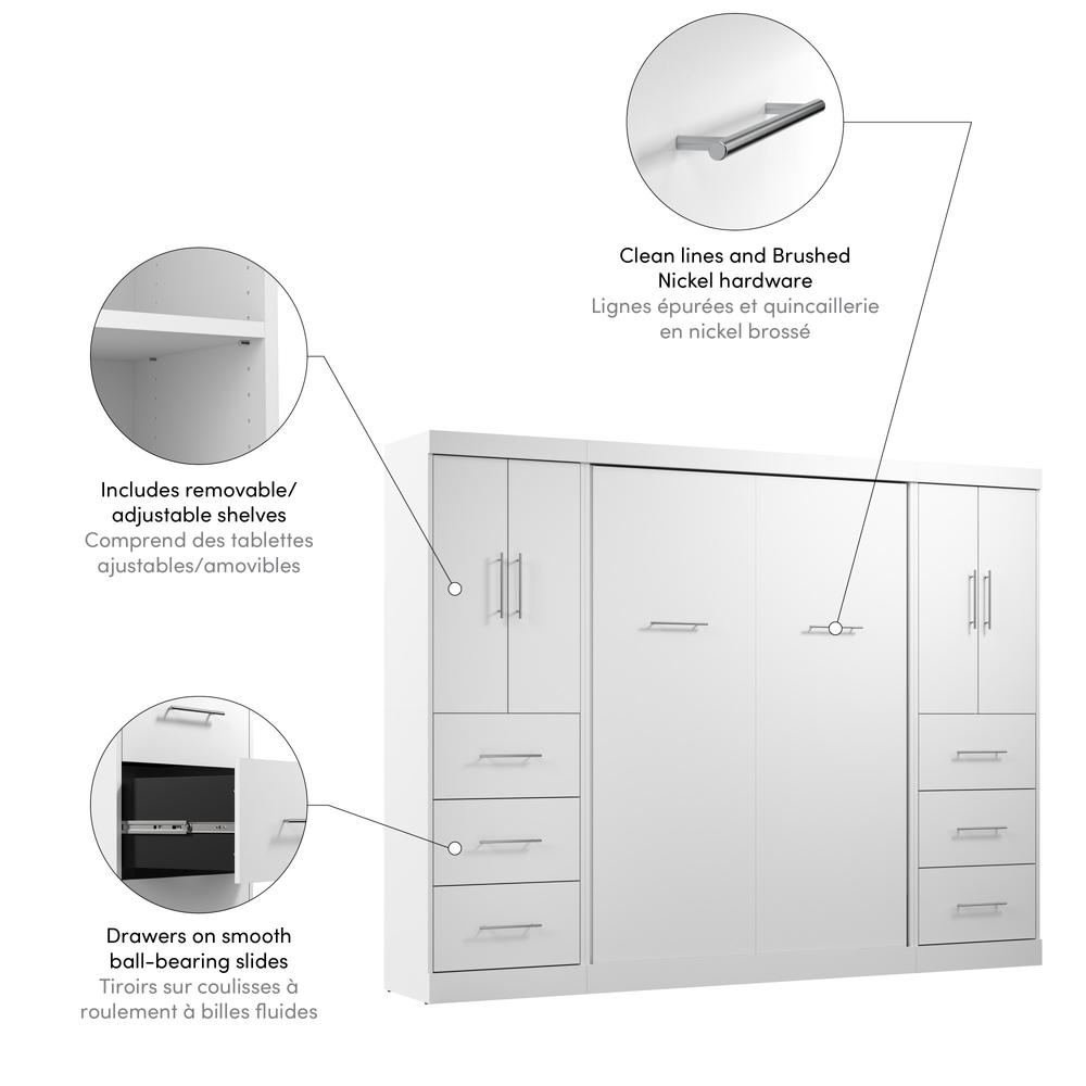Nebula Full Murphy Bed with 2 Wardrobes (109W) in White. Picture 7