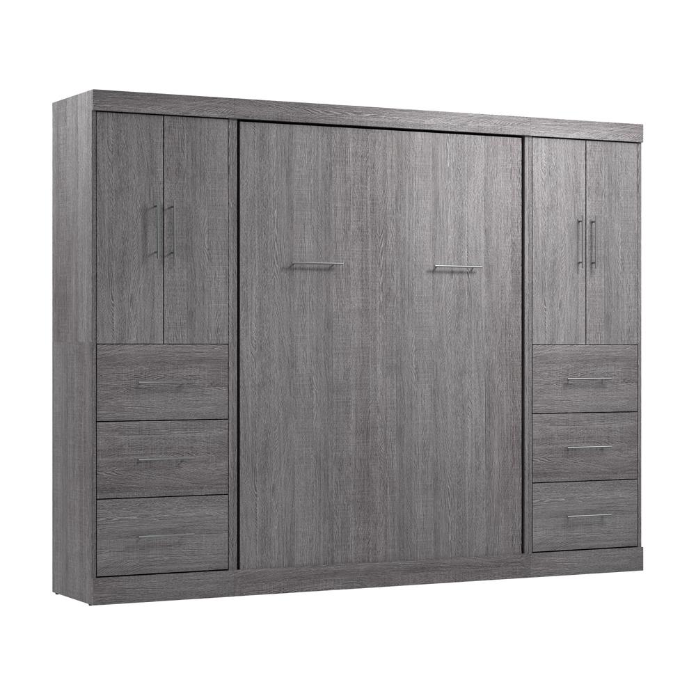 Nebula Full Murphy Bed with 2 Wardrobes (109W) in Bark Gray. Picture 1