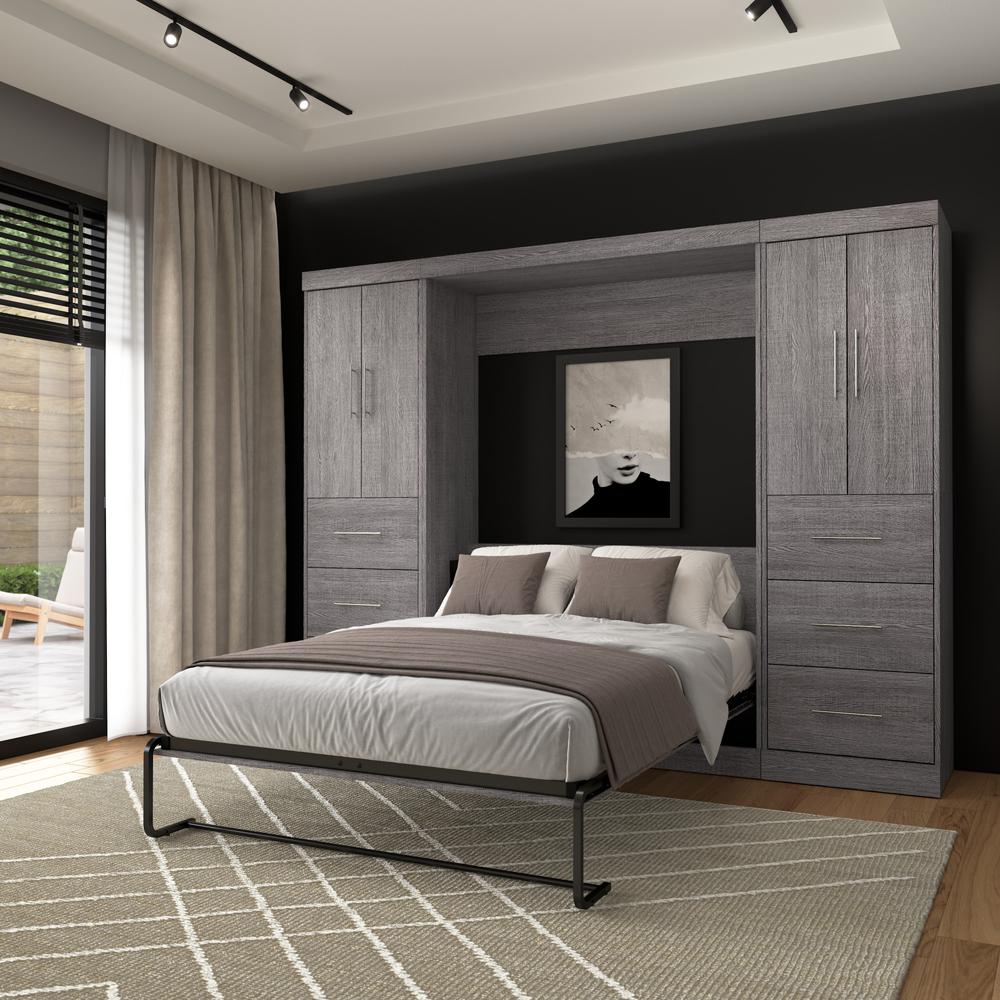 Nebula Full Murphy Bed with 2 Wardrobes (109W) in Bark Gray. Picture 16
