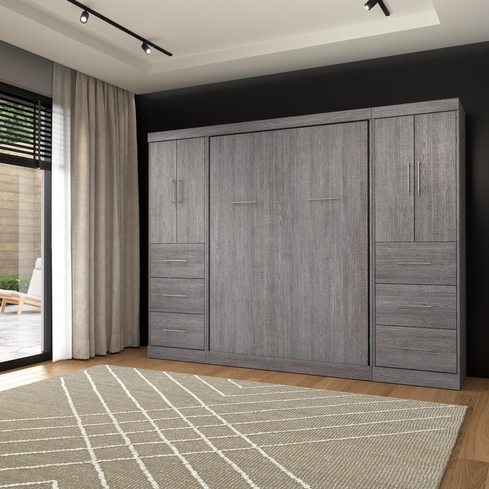 Nebula Full Murphy Bed with 2 Wardrobes (109W) in Bark Gray. Picture 17