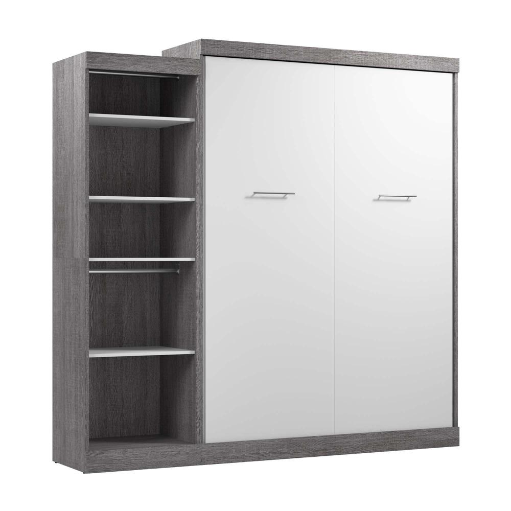 Queen Murphy Bed with Closet Organizer in Bark Gray and White. Picture 1