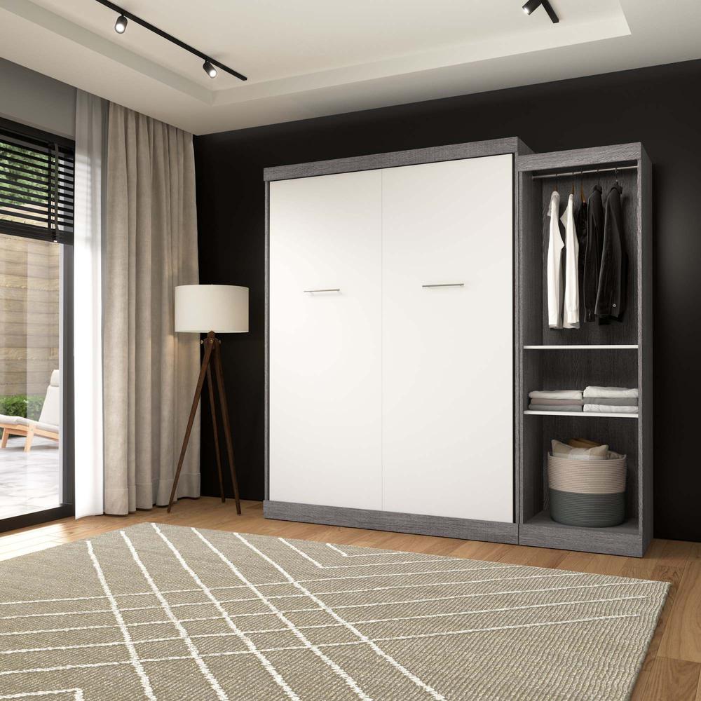 Queen Murphy Bed with Closet Organizer in Bark Gray and White. Picture 12