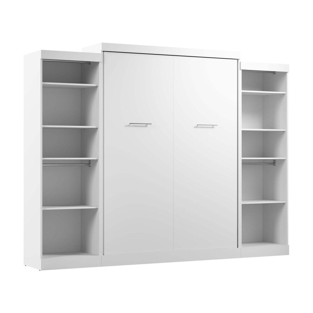 Queen Murphy Bed with 2 Closet Organizers in White. Picture 1