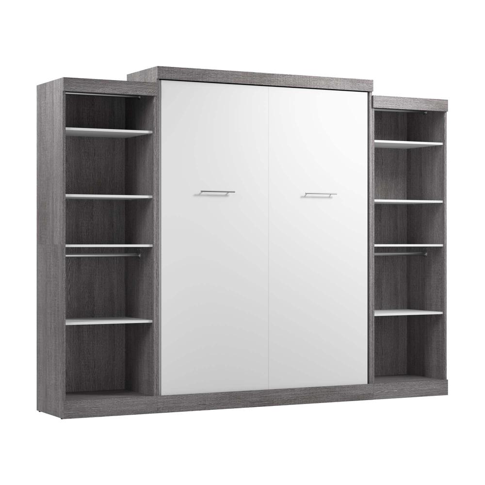 Queen Murphy Bed with 2 Closet Organizers in Bark Gray and White. Picture 1