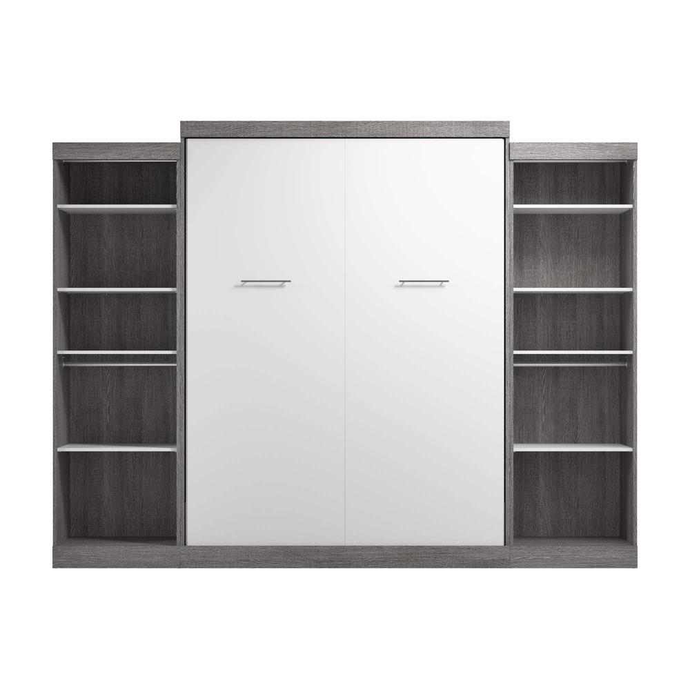 Queen Murphy Bed with 2 Closet Organizers in Bark Gray and White. Picture 2