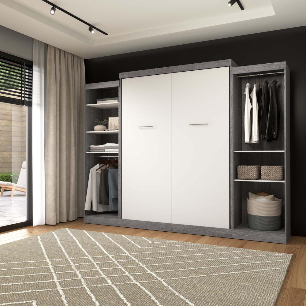 Queen Murphy Bed with 2 Closet Organizers in Bark Gray and White. Picture 12