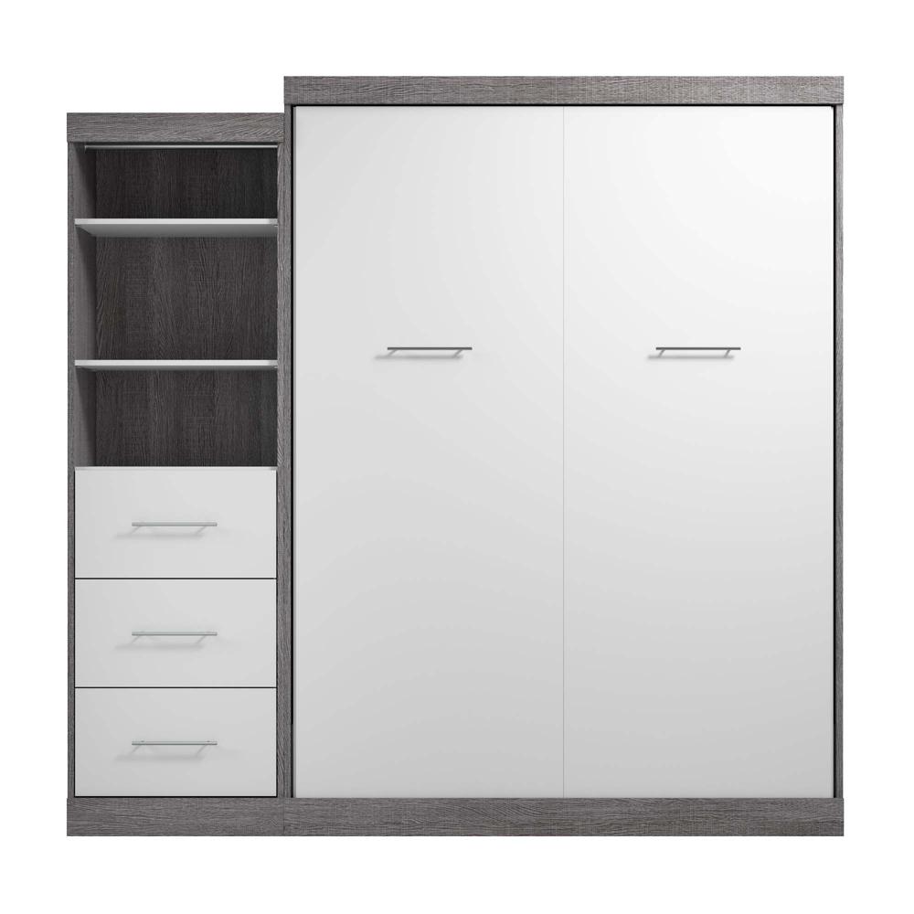 Queen Murphy Bed and Closet Organizer with Drawers in Bark Gray and White. Picture 2