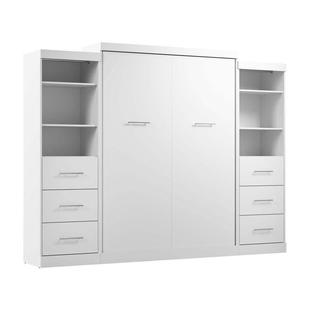 Queen Murphy Bed and 2 Closet Organizers with Drawers in White. Picture 1