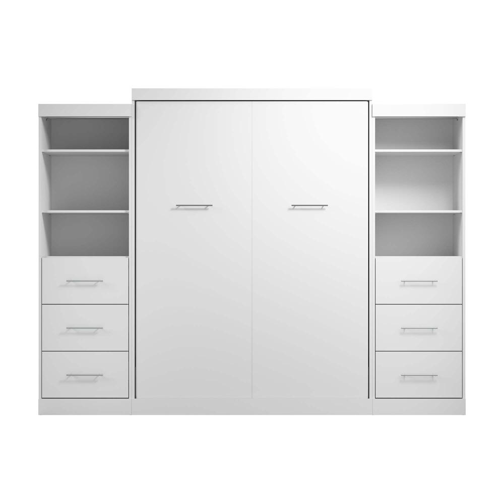 Queen Murphy Bed and 2 Closet Organizers with Drawers in White. Picture 2