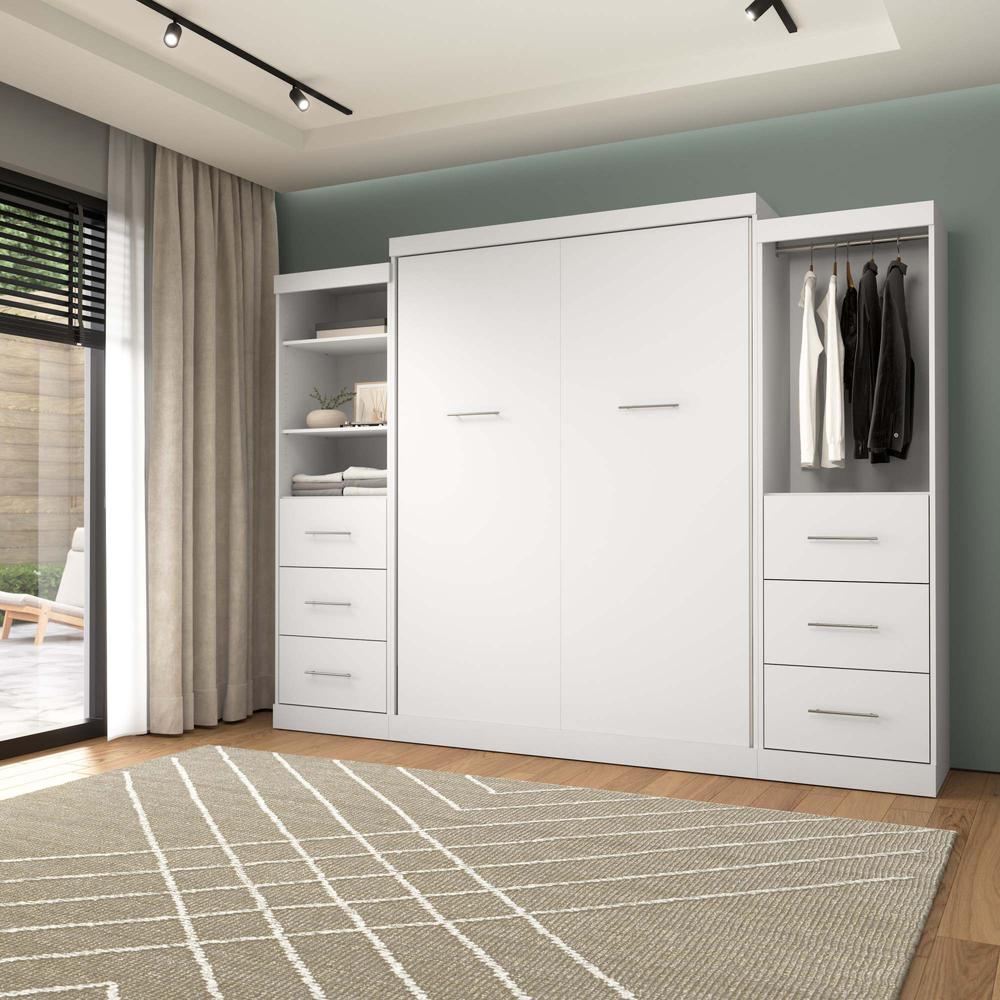 Queen Murphy Bed and 2 Closet Organizers with Drawers in White. Picture 12